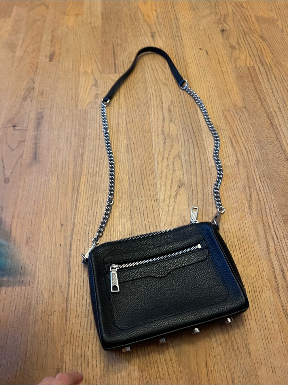 Rebecca Minkoff Black Leather Crossbody Bag with Silver Chain